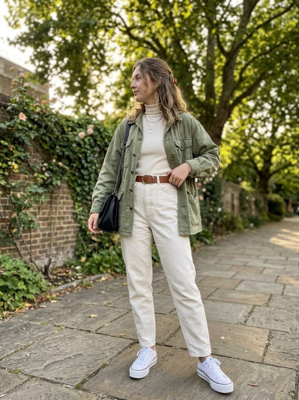 Talbots Olive Green Jacket with Cream Jeans - Women